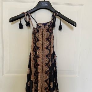 navy dress with multi color print